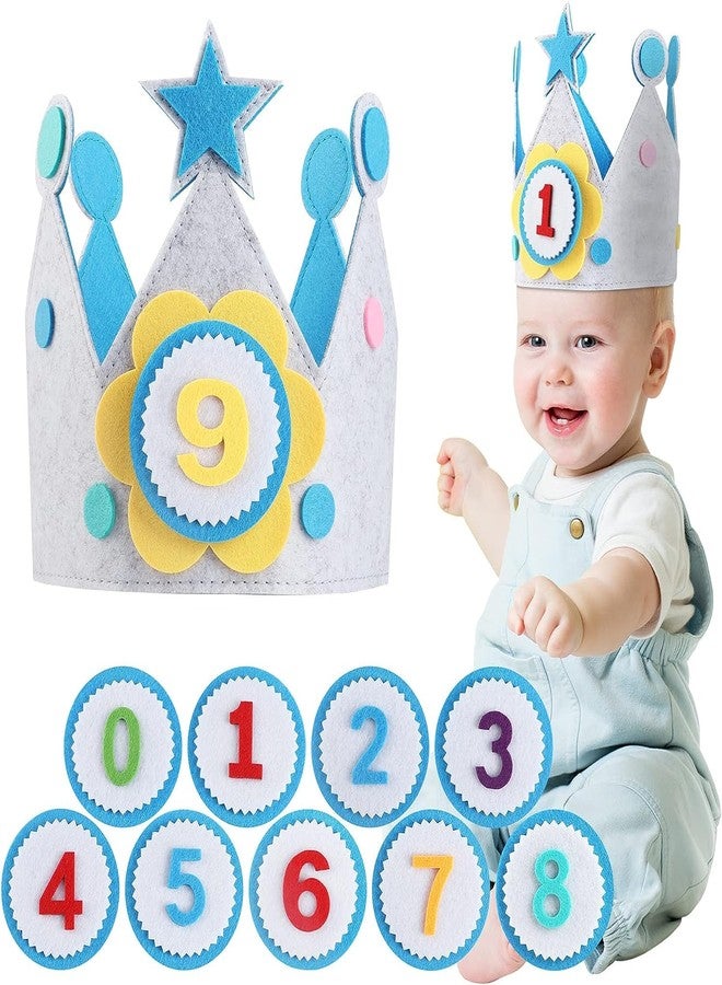Incrizma Reusable Birthday Party Hat Crown for Kids, Felt HappyBirthday Hat with Adjustable Velcro, Girls Boys Baby Photo Props, Birthday Party Tiara for Children Aged 1-9 (Multi color - Blue) - Image 1